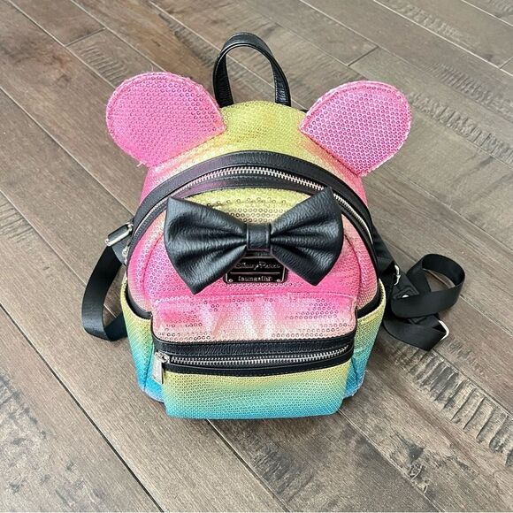 Disney Parks x Loungefly Collab Minnie Backpack Bag Sequins Rainbow Sparkles main image 5